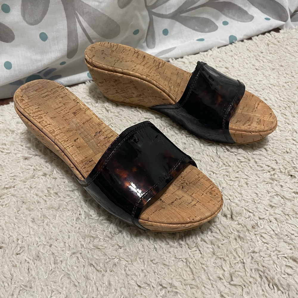 Stuart Weitzman Tortoise Patent Leather Wedges